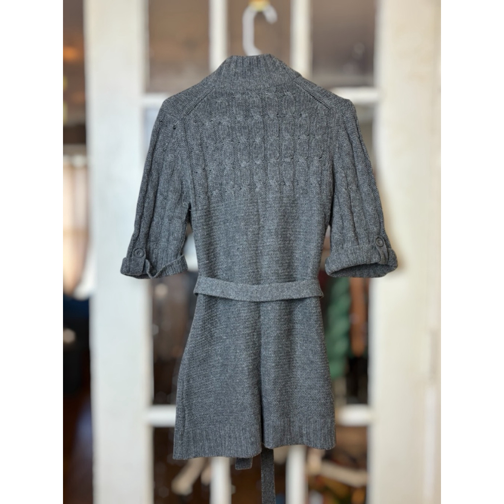 Merona Women's Medium Gray Chunky Knit Cozy Wool Blend Belted Button Up Cardigan - Picture 2 of 14